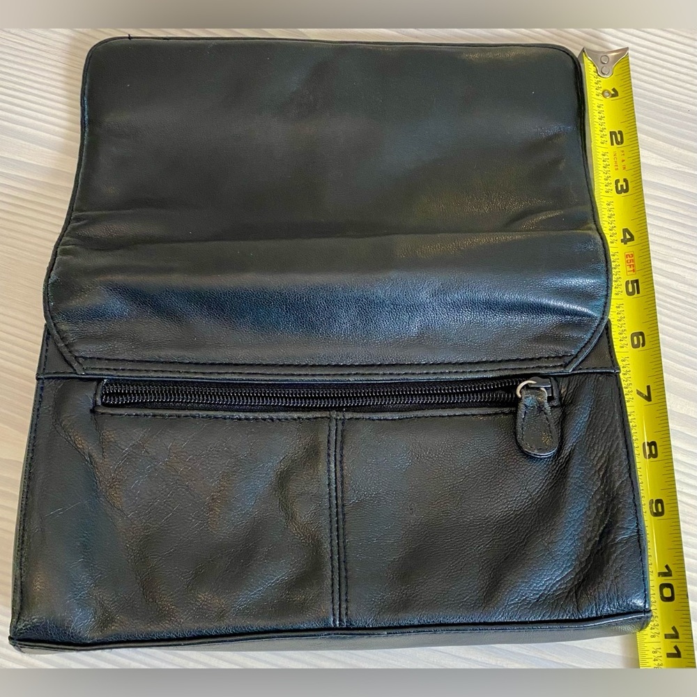 Vintage Black Leather Envelope Clutch • USA Made • Soft 9.5” x 6” - Picture 2 of 10